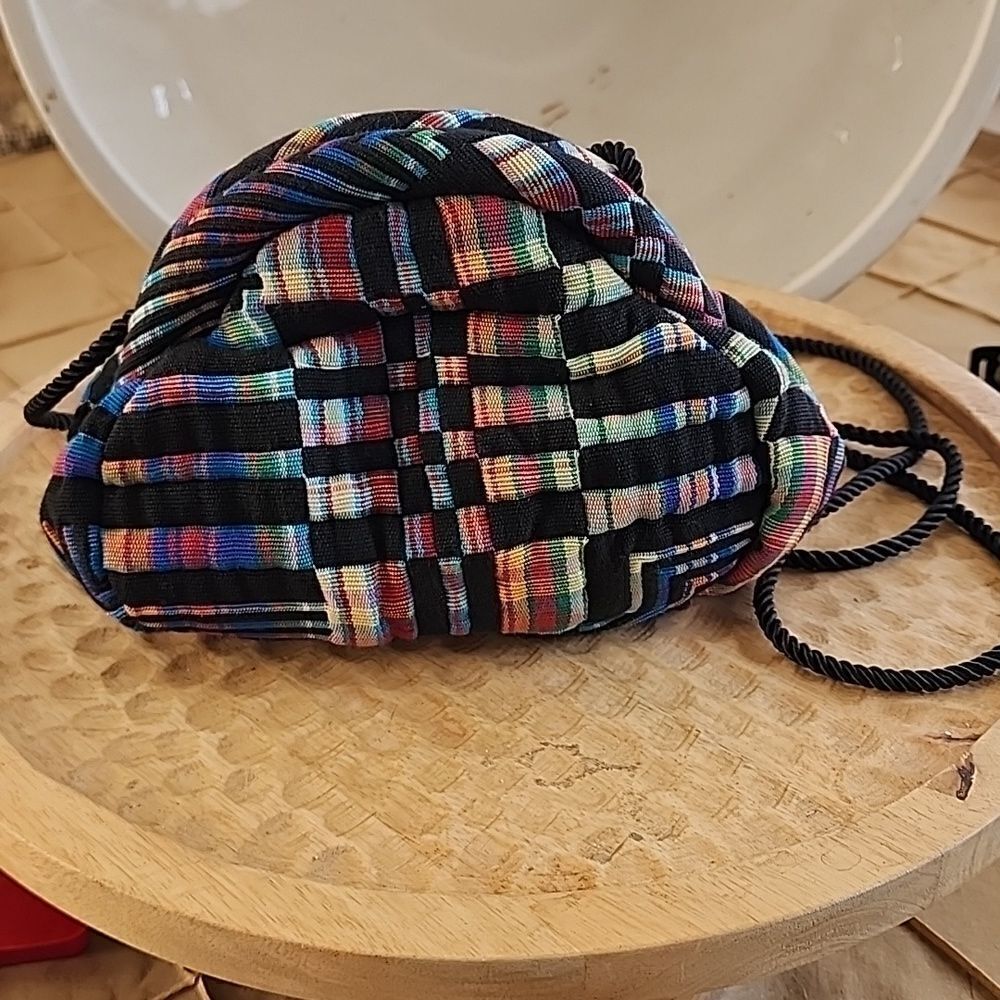 Rare Signed Nantucket Vintage 1997 Clam Shell Madras Style Crossbody Bag 